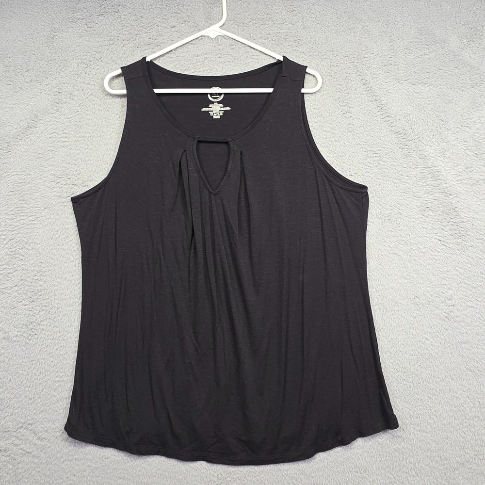 Maurices Top Womens 2XL Black Keyhole Neck Pleated Flowy Tank‎ Slub Stretch Y2K